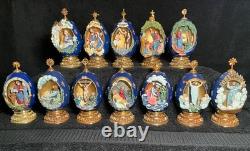 12 Franklin Mint House Of Faberge Eggs Life Of Christ Complete Set-READ! Flaws