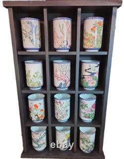 12 Month Japanese Teacups Franklin Mint Porcelain Kinuko Yamabe Display (Read)
