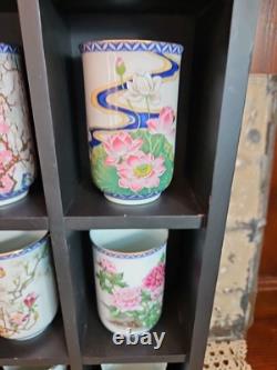 12 Month Japanese Teacups Franklin Mint Porcelain Kinuko Yamabe Display (Read)
