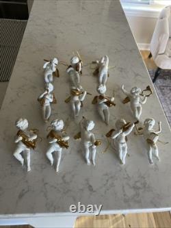12 Vintage Franklin Mint Heralding Angels 24kt Gold Porcelain Ornaments Cherubs