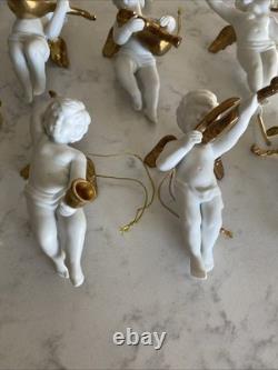 12 Vintage Franklin Mint Heralding Angels 24kt Gold Porcelain Ornaments Cherubs