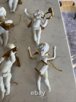 12 Vintage Franklin Mint Heralding Angels 24kt Gold Porcelain Ornaments Cherubs