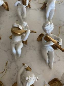 12 Vintage Franklin Mint Heralding Angels 24kt Gold Porcelain Ornaments Cherubs