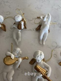12 Vintage Franklin Mint Heralding Angels 24kt Gold Porcelain Ornaments Cherubs