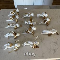 12 Vintage Franklin Mint Heralding Angels 24kt Gold Porcelain Ornaments Cherubs