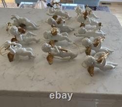12 Vintage Franklin Mint Heralding Angels 24kt Gold Porcelain Ornaments Cherubs
