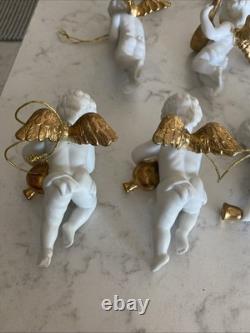 12 Vintage Franklin Mint Heralding Angels 24kt Gold Porcelain Ornaments Cherubs
