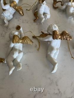 12 Vintage Franklin Mint Heralding Angels 24kt Gold Porcelain Ornaments Cherubs