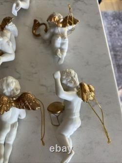 12 Vintage Franklin Mint Heralding Angels 24kt Gold Porcelain Ornaments Cherubs