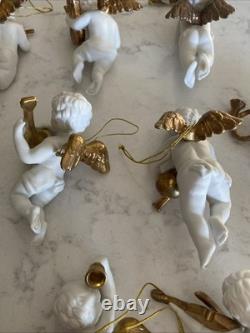 12 Vintage Franklin Mint Heralding Angels 24kt Gold Porcelain Ornaments Cherubs
