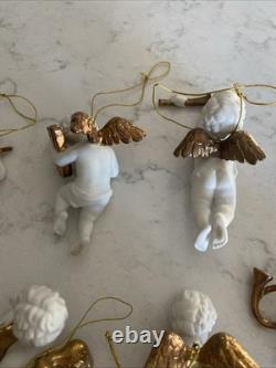 12 Vintage Franklin Mint Heralding Angels 24kt Gold Porcelain Ornaments Cherubs
