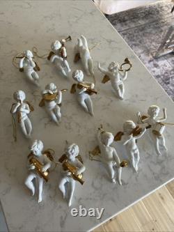 12 Vintage Franklin Mint Heralding Angels 24kt Gold Porcelain Ornaments Cherubs