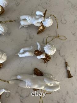 12 Vintage Franklin Mint Heralding Angels 24kt Gold Porcelain Ornaments Cherubs