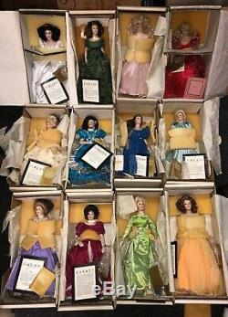 13 Franklin Heirloom Porcelain Dolls All 12 Gemstone Girls With COA & Necklaces
