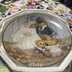 14X Franklin Mint Heirloom Teddy Bear Collectors Plates Lot With Stands 1990s