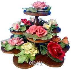 1985 Franklin Mint Porcelain Flower Set of 12 Capodimonte Italy with Display Stand
