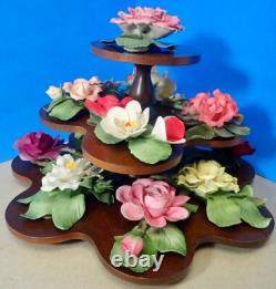 1985 Franklin Mint Porcelain Flower Set of 12 Capodimonte Italy with Display Stand