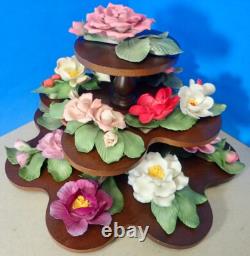 1985 Franklin Mint Porcelain Flower Set of 12 Capodimonte Italy with Display Stand