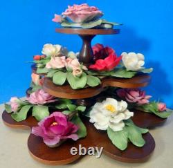 1985 Franklin Mint Porcelain Flower Set of 12 Capodimonte Italy with Display Stand