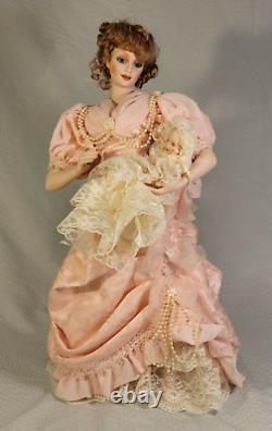 1986 Franklin Mint Heirloom Gibson Girl Mother And Child Porcelain Doll Set