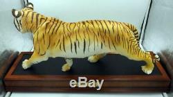 1988 Franklin Mint Porcelain Bengal Tiger Statue On The Prowl With Wooden Base
