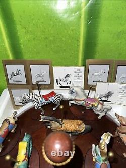 1988 Franklin Mint Set Of 12 Carousel Animal Figurines with Wood Wall Display