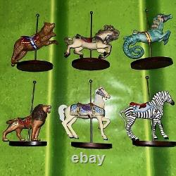 1988 Franklin Mint Set Of 12 Carousel Animal Figurines with Wood Wall Display
