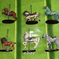 1988 Franklin Mint Set Of 12 Carousel Animal Figurines with Wood Wall Display