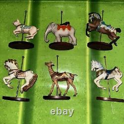 1988 Franklin Mint Set Of 12 Carousel Animal Figurines with Wood Wall Display
