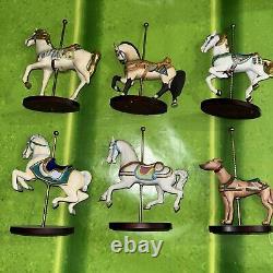 1988 Franklin Mint Set Of 12 Carousel Animal Figurines with Wood Wall Display