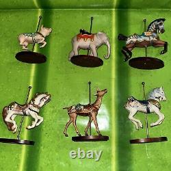 1988 Franklin Mint Set Of 12 Carousel Animal Figurines with Wood Wall Display