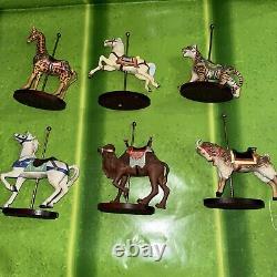 1988 Franklin Mint Set Of 12 Carousel Animal Figurines with Wood Wall Display