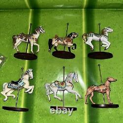 1988 Franklin Mint Set Of 12 Carousel Animal Figurines with Wood Wall Display