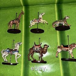 1988 Franklin Mint Set Of 12 Carousel Animal Figurines with Wood Wall Display