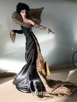 1989 Franklin Mint Erte Panther Lady In Black Art Deco Porcelain Doll Rare 19