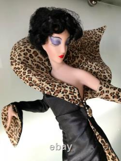 1989 Franklin Mint Erte Panther Lady In Black Art Deco Porcelain Doll Rare 19