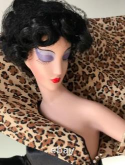 1989 Franklin Mint Erte Panther Lady In Black Art Deco Porcelain Doll Rare 19