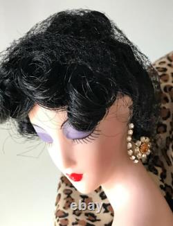 1989 Franklin Mint Erte Panther Lady In Black Art Deco Porcelain Doll Rare 19