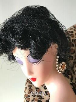 1989 Franklin Mint Erte Panther Lady in Black Art Deco Porcelain Doll. Rare