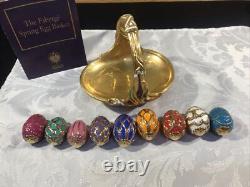 1990 Faberge Spring Egg Basket 9 Eggs Porcelain & COA Franklin Mint