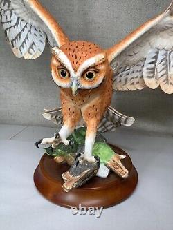 1990 Franklin Mint BIRD Sculpture THE SCREECH OWL with Base