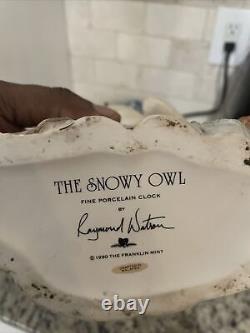 1990 The Snowy Owl Fine Porcelain Clock, Franklin Mint, Raymond Watson