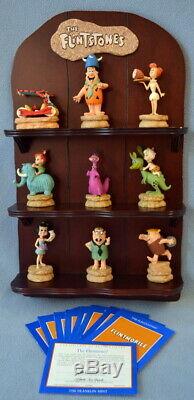 1994 The Franklin Mint The Flintstones 9 Figurine Set With Display, COA, & Boxes