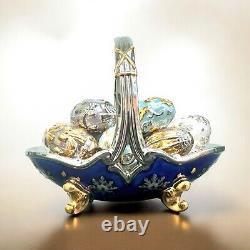1996 Franklin Mint Faberge Winter Egg Basket 9 Eggs 24 Kt Gold Accent