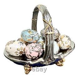 1996 Franklin Mint Faberge Winter Egg Basket 9 Eggs 24 Kt Gold Accent
