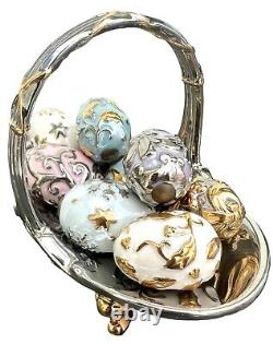1996 Franklin Mint Faberge Winter Egg Basket 9 Eggs 24 Kt Gold Accent