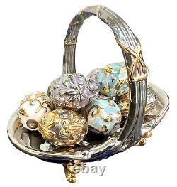 1996 Franklin Mint Faberge Winter Egg Basket 9 Eggs 24 Kt Gold Accent