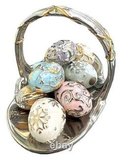 1996 Franklin Mint Faberge Winter Egg Basket 9 Eggs 24 Kt Gold Accent
