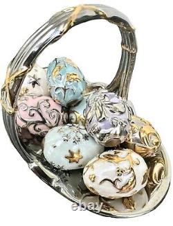1996 Franklin Mint Faberge Winter Egg Basket 9 Eggs 24 Kt Gold Accent