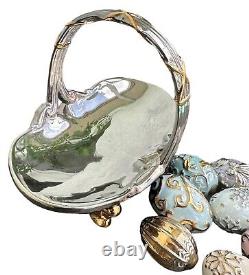 1996 Franklin Mint Faberge Winter Egg Basket 9 Eggs 24 Kt Gold Accent